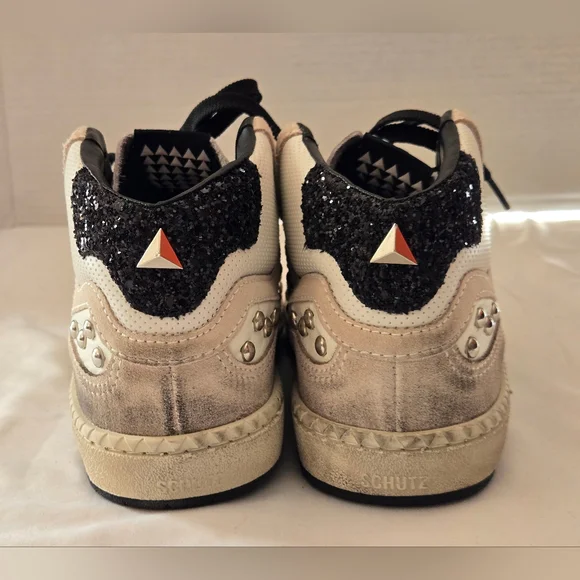 Schutz ST-Mid Rock Sneaker, Women's US Size 8. White/Black/Cream - Picture 3 of 10